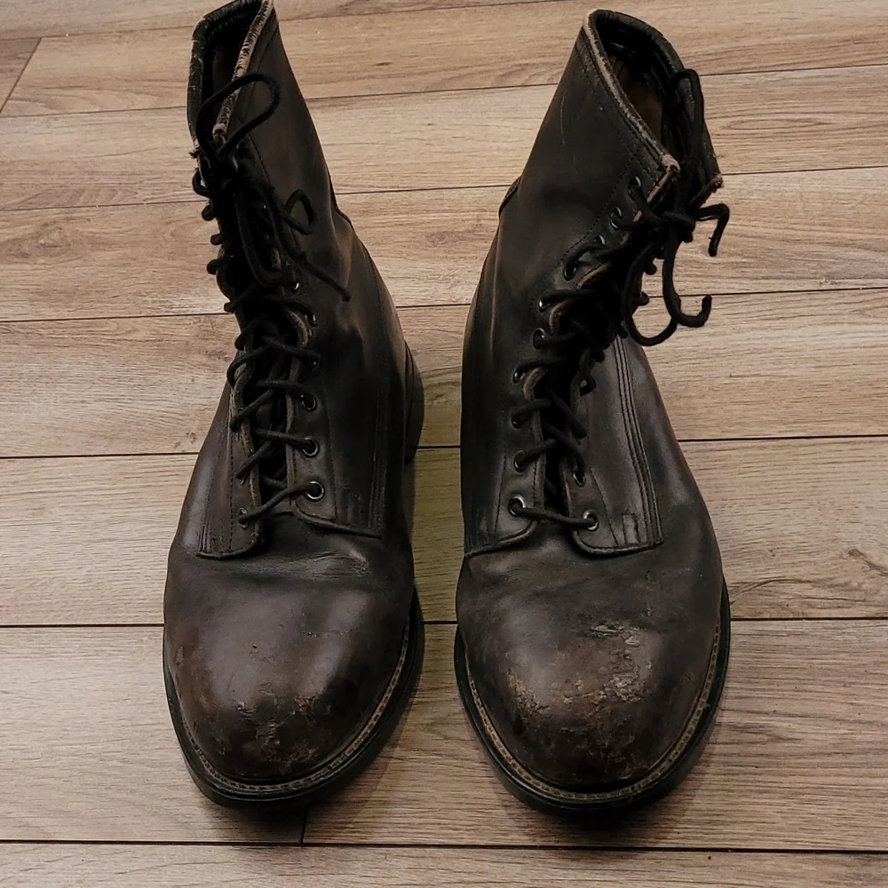WOLVERINE Dark Grey Black Leather‎ Steel Toe Vintages Work Boots Sz 9.5 XW